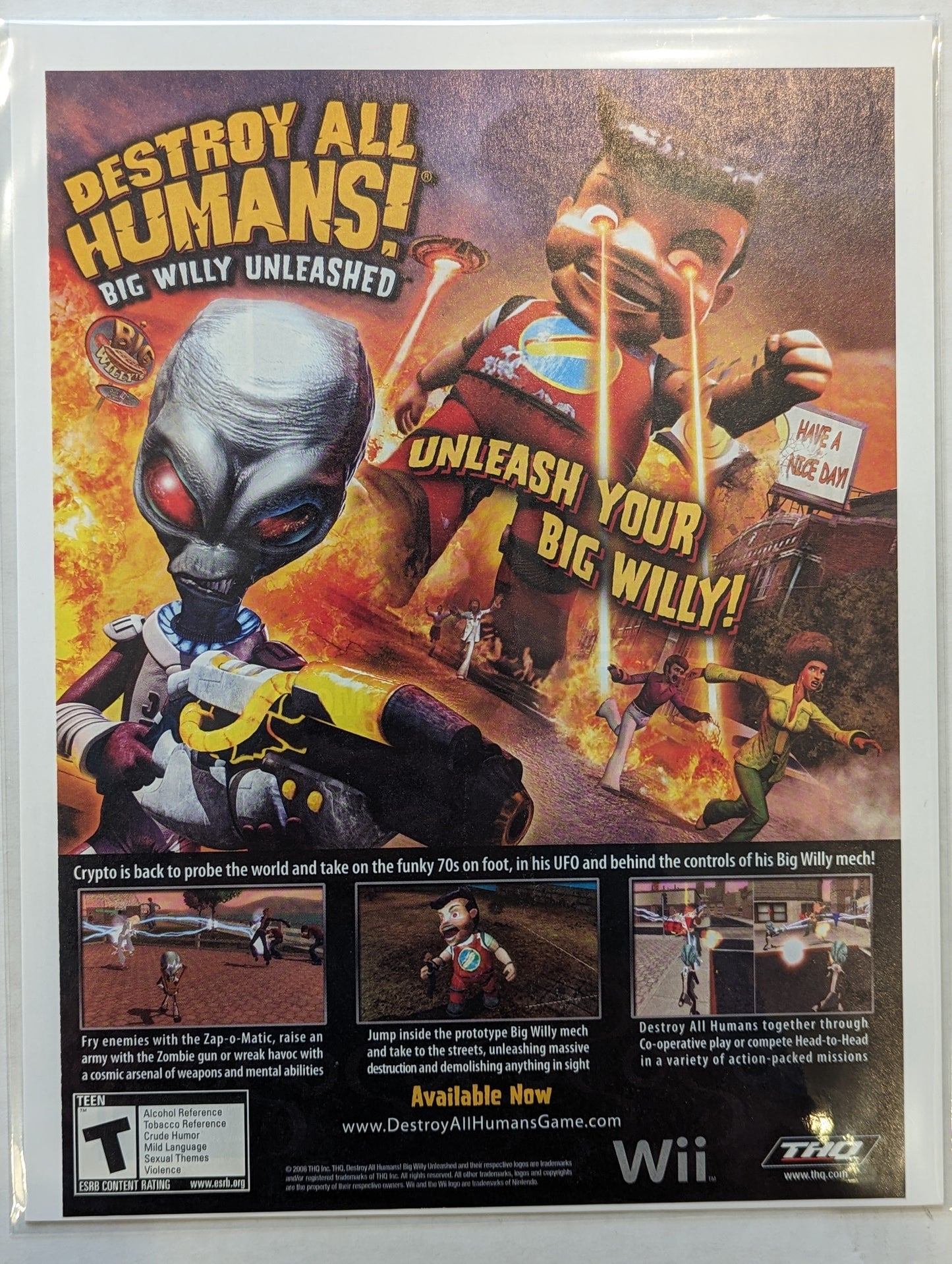 Vintage Gaming Print Ad: "Destroy All Humans: Big Willy Unleashed"